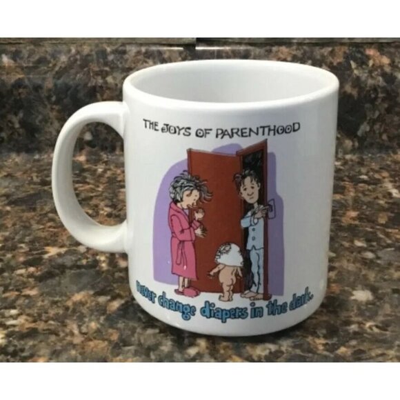 1993 Applause Mug THE JOYS OF PARENTHOOD Humor Diaper Parenting - Picture 1 of 4